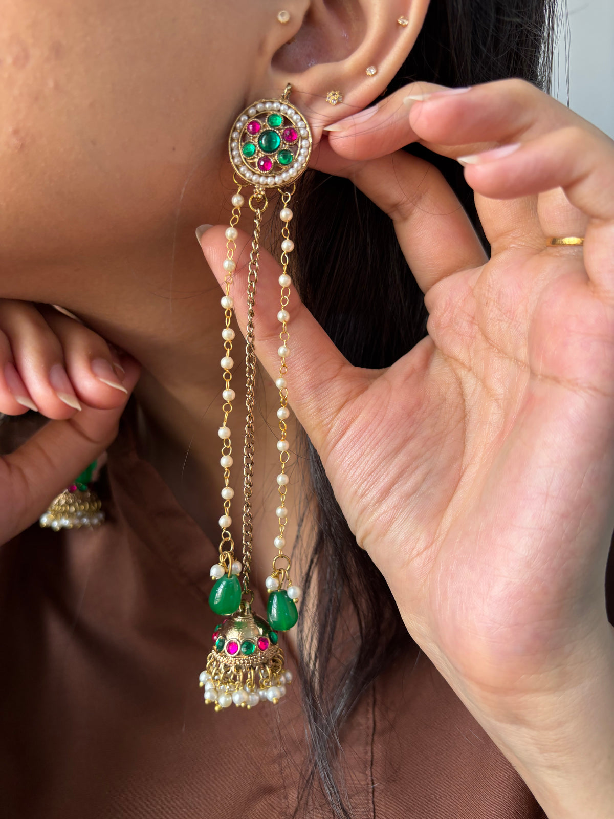 Kashmiri Jhumka Eshaal (Pink Green)