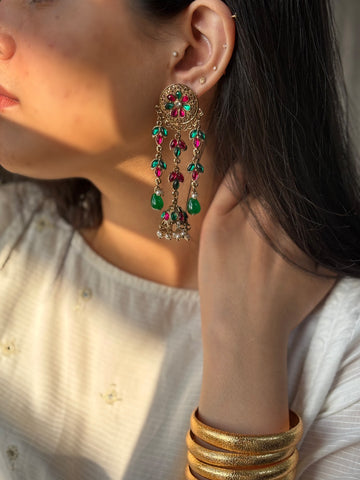 Zarnab Kashmiri Jhumka (Pink Green)