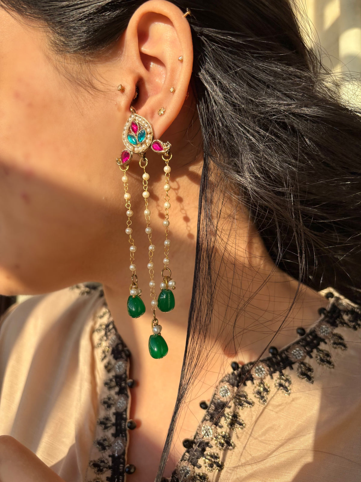 Nimi Kashmiri Jhumkay (Pink Green)