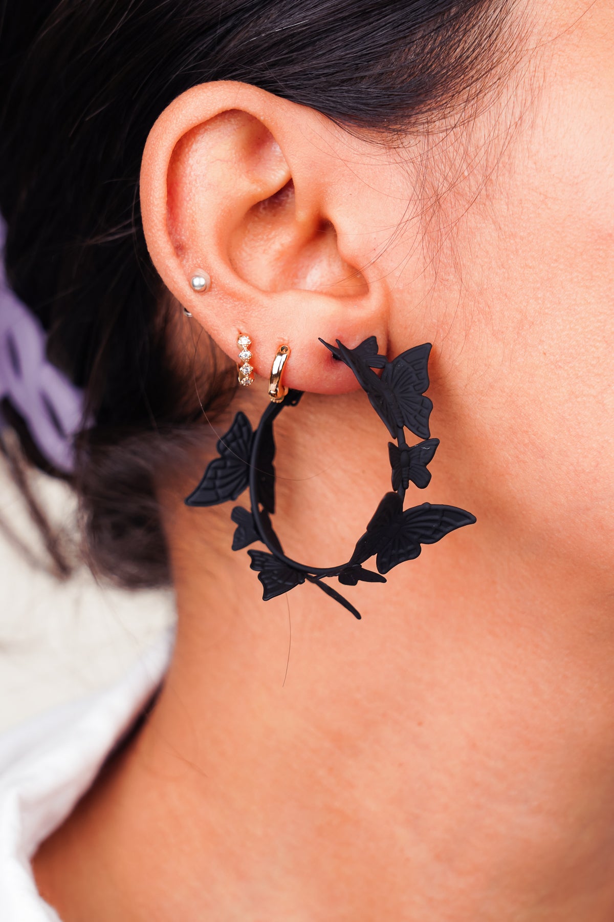 Black Butterfly Hoops