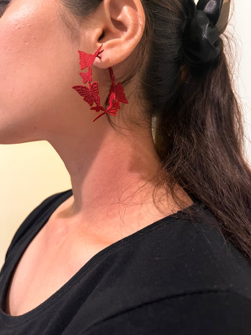 Red Butterfly Hoops
