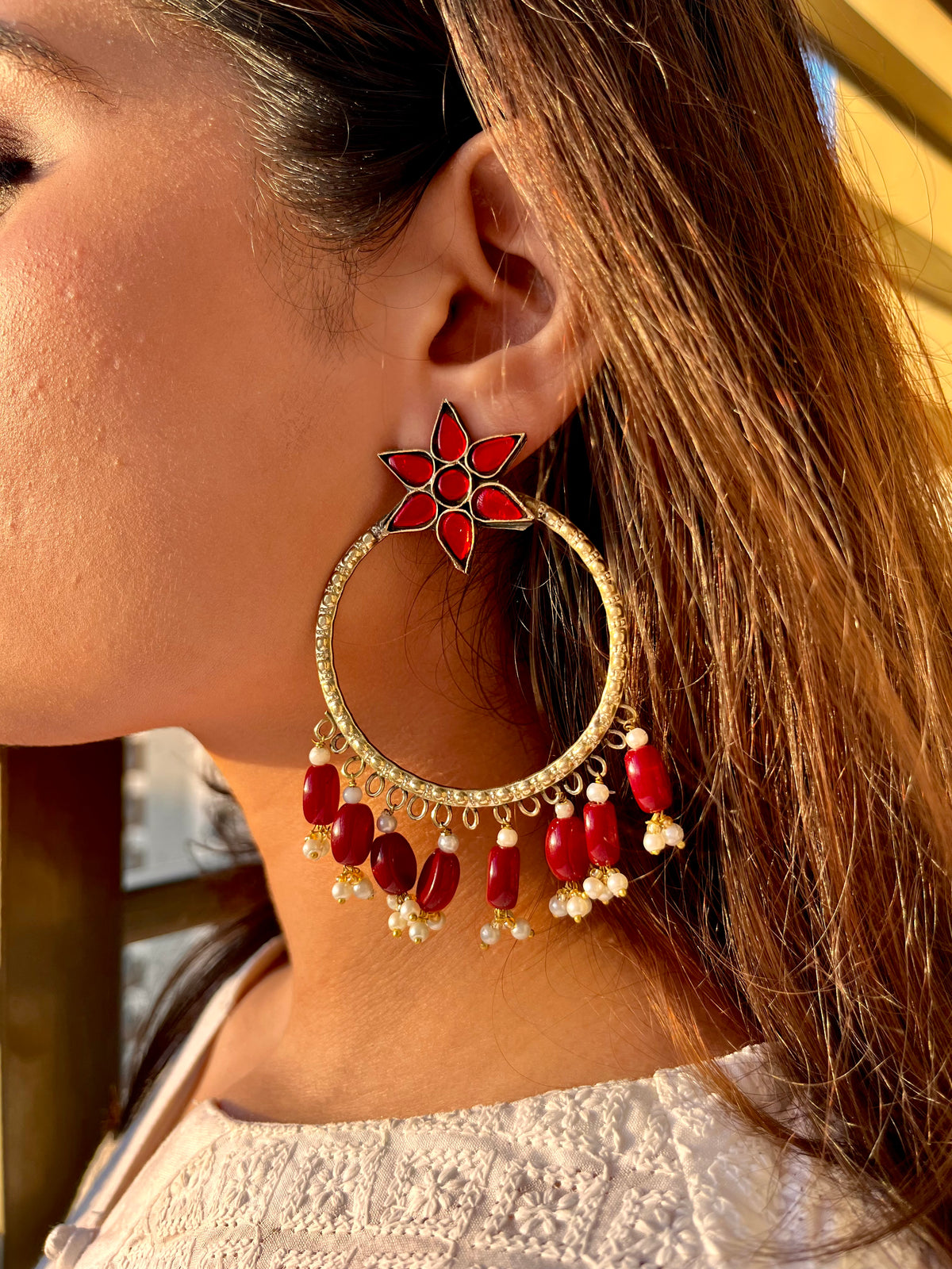 Erysa Earrings Maroon Red
